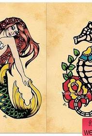 Mermaid Seahorse Tattoo Manuscript Pattern