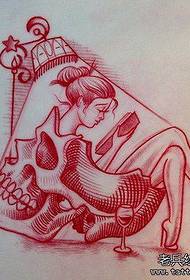 figura del tatuaggio Consiglia una ragazza teschio 身 文 文 manoscritto