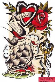 Ljubav ruža lastavica jedrilica ključ tetovaža rukopis uzorak