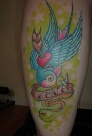 rondine blu in vitello e motivo tatuaggio freccia lettera a forma di cuore