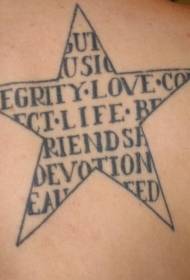 plecu piecstaru zvaigzne ar angļu alfabēta tetovējuma modeli