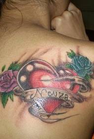 a forma di cuore posteriore con motivo tatuaggio rosa rosso e viola