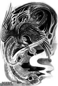 dudu ati funfun Sketch Phoenix tatuu aworan ọwọ ti o pin nipasẹ tatuu