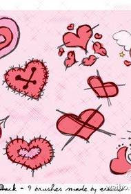 una colorata immagine del manoscritto del tatuaggio a forma di cuore di pesca condivisa dal tatuaggio