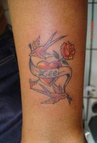 arm color bird heart-shaped tattoo pattern