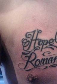 modello di tatuaggio di lettere inglesi nero sul petto