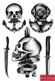 um conjunto de padrões personalizados de tatuagem de caveira