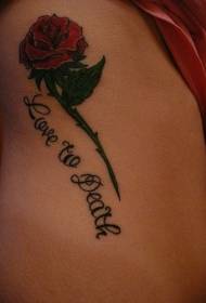 side rib red rose and ọnwụ English leta tattoo Usoro