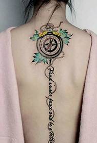 kompas en Engels gekombineerde ruggraat tattoo patroon