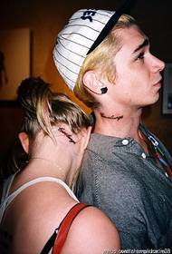 couple neck art English tattoo figure