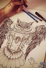 猫头鹰纹身手稿图案