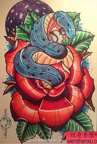 彩色歐美牡丹蛇紋身作品由紋身人物分享