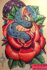 color European and American Peony snake tattoo works by the tattoo figure to share it