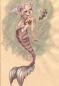 una figura di tatuatu hà cunsigliatu una stampa di tatuaggio di una sirena di cartoon