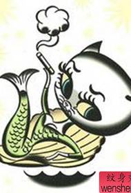 La barra dello spettacolo di tatuaggi consiglia un modello di tatuaggio di pesce gatto dei cartoni animati