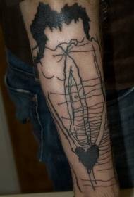 modello di coppia ritratto linea nera tatuaggio