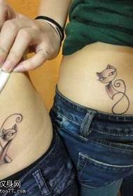 pinggang kartun lucu kucing pasangan pola tato