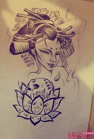 geisha beauty lotus skull tattoo manuscript picture