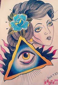 Ευρώπη και Αμερική τρίγωνο μάτι ομορφιά τατουάζ χειρογράφημα εικόνα