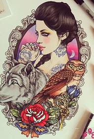 beauty and wolf rose creative tattoo manuscript picture
