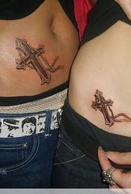 paar tattoo patroon: klassiek paar kruis opknoping ketting tattoo patroon