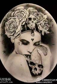 beauty horror skull rose na pattern ng tattoo