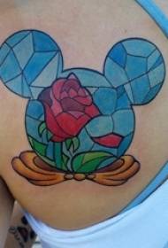 likod nga abaga nga tattoo sa likod nga abaga nga rosas ug Mickey Mouse nga mga litrato sa tattoo