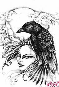 piękna wrona czarno-biały obraz rękopisu tatuażu 119322 - obraz rękopisu piękna i czaszki