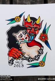 हस्तलिखित रंग विचित्र शैतान आणि सौंदर्य टॅटू नमुना