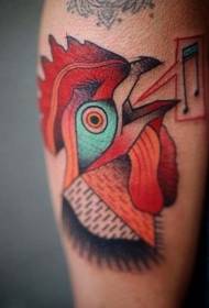 Modèle de tatouage bras simple coq coloré et notes de musique