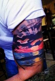 Arm gekleurd oceaan zonsondergang tattoo patroon