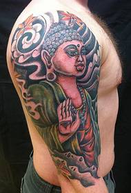 Buddha head tattoo with arm personality