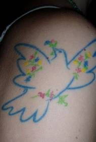Blauwe lijn duif silhouet arm tattoo patroon