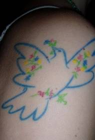 Blue line dove siluette model pattern tattoo