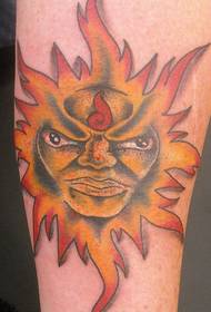 Arm color humanized sun tattoo pattern