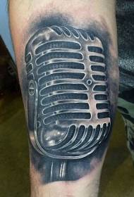 Labai tikroviškas juodos ir baltos spalvos tikroviškas mikrofono rankos tatuiruotės modelis