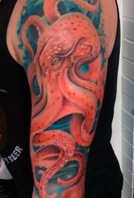 手臂紅章魚紋身圖案