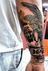 Arm fabulous colored eagle with skull tattoo pattern