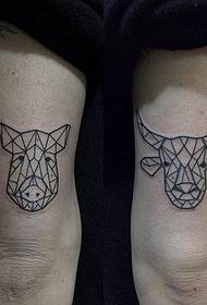 Big arm geometric line pig cow tattoo pattern