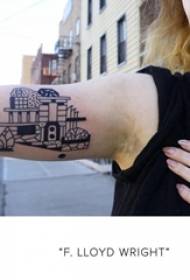 Arms on black and white tattoo geometric elements building tattoo pictures