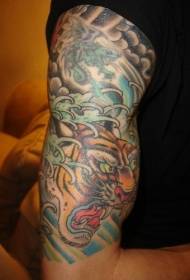 Roaring Tiger Painted Arm Tattoo Pattern