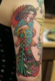 Geisha a hvězdy barevné paže tetování vzor