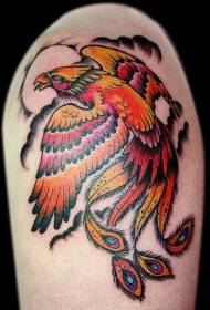 Patrón de tatuaje de brazo pintado de fénix brillante