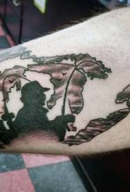 Iascaire dubh agus patrún tattoo lámh a mhapáil