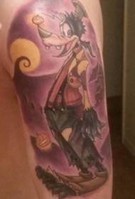 Slatka crtana slika slike vuka tetovaža na velikoj ruci