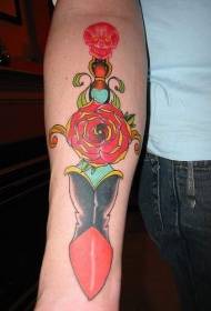 Ang pattern ng arm surreal red rose dagger tattoo