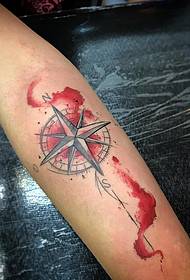 Small arm splash ink personality compass tattoo pattern