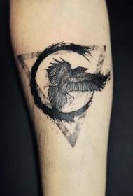 Mysterious half geometry with crow arm tattoo pattern