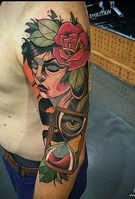 Big arm old school rose girl eyes hourglass tattoo pattern
