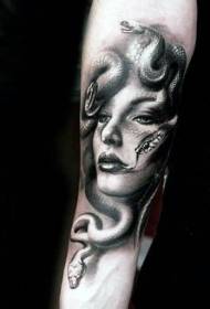 Arm 3D svartvita onda Medusa tatueringsmönster